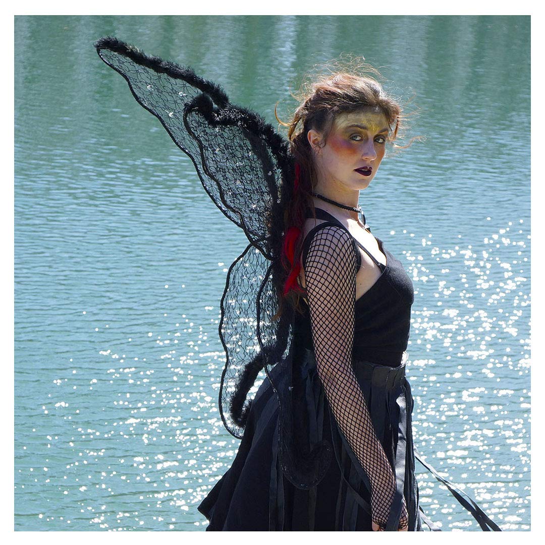 Zucker - Angel Feather Costume Wings - Adult Costume - Large Fairy Lace and Feather Wings - 40” x 30” - Image 4