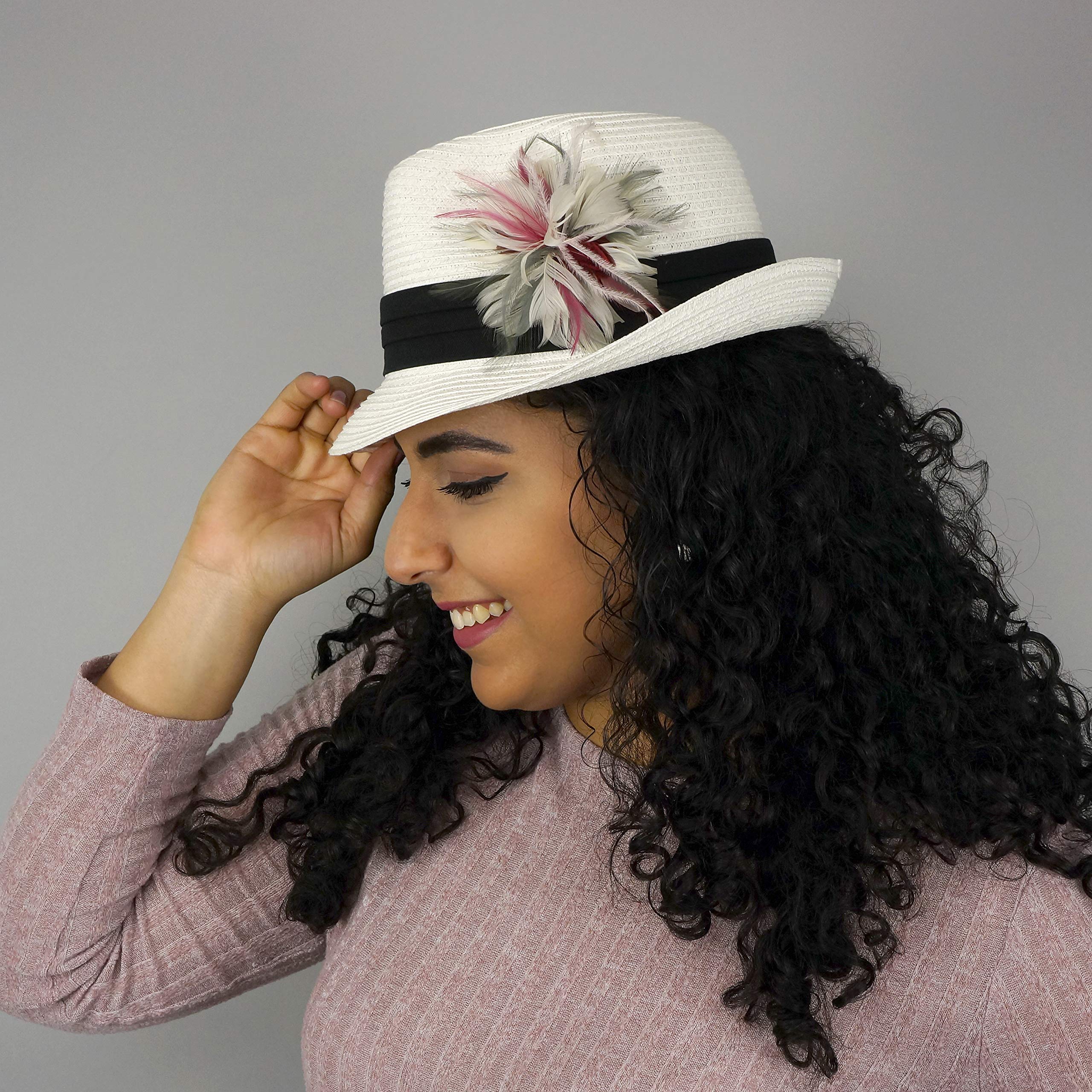 ZUCKER Feather Flower Corsage - Pink/Silver Flapper Fascinator Hair Accessory - Image 3